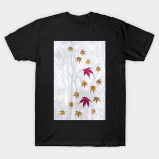 Acer Leaves with Misty Trees Background T-Shirt